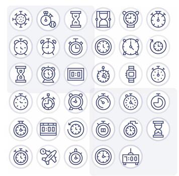 Stopwatch Icon Toolkit featuring 35 Display Perfect High Resolution Regular Line elements vector