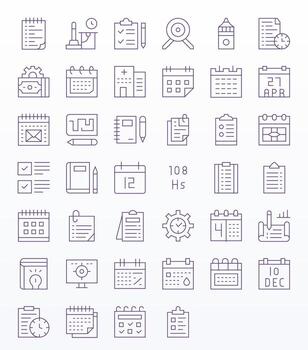 Thin Line Style Planning Icons with 40 64x64 Pixel Optimized Designs vector