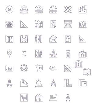 40 256x256 Pixel Aligned Icons for Blueprint in Thin Line Theme vector