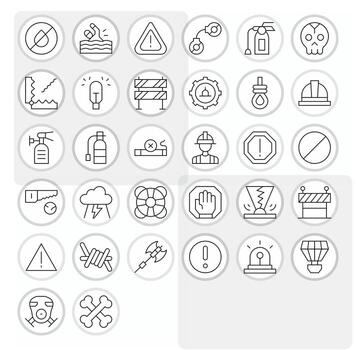 32 Thin Line Icons from Danger in 128x128 Pixel Optimized Quality vector