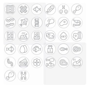 32 128x128 Delgado línea íconos optimizado para proteína píxel optimizado monitor vector