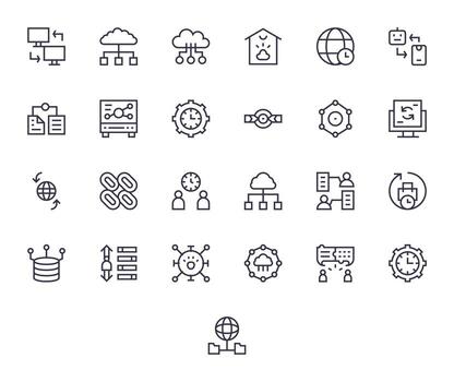 sincronización prima haz con 25 256x256 cuadrícula equipado regular línea íconos vector