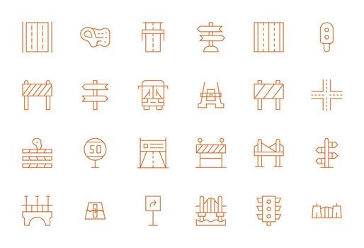 Highway 128x128 Icon Pack with 24 Thin Line Grid Fitted Elements vector