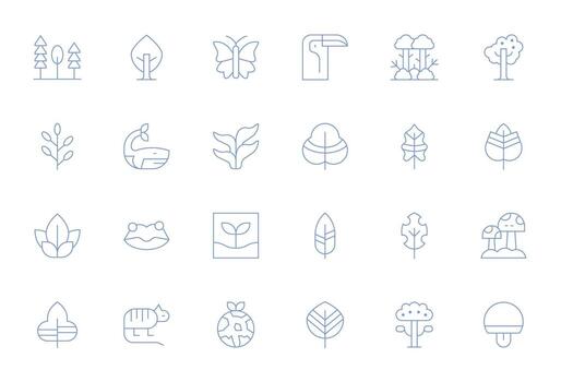 Biodiversity Icon Toolkit featuring 24 Grid Fitted 128x128 Thin Line elements vector