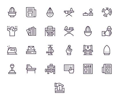 Press Graphics Pack including 25 Regular Line High Resolution Pixel Aligned Icons vector
