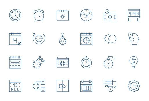 24 Thin Line Icons designed for Time in 64x64 PIXEL Perfect format vector