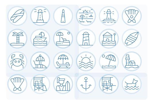 24 Thin Line PIXEL Perfect Icons crafted for Coastal High Resolution applications vector