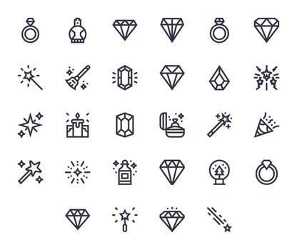 brillar icono conjunto con 28 negrita línea alto resolución píxel optimizado gráficos vector