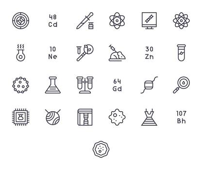 25 PIXEL Perfect Regular Line Icons designed for Science Interface vector