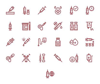 Syringe Icon Toolkit featuring 25 Grid Fitted 256x256 Regular Line elements vector