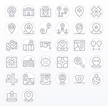 Coordinates Icon Set with 32 Thin Line Retina Ready Pixel Optimized Graphics vector