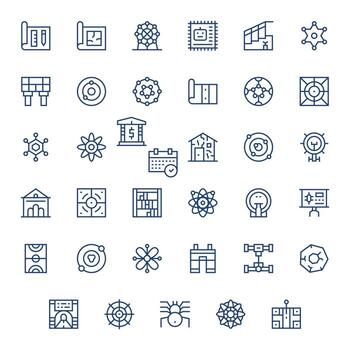 35 Icons for Schematic featuring 128x128 Editable Regular Line Graphics vector