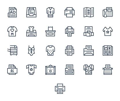 Print featuring 25 High Resolution Icons in Regular Line Design vector
