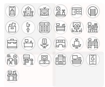 Workspace Icon Set with 25 Regular Line 256x256 Editable Graphics vector