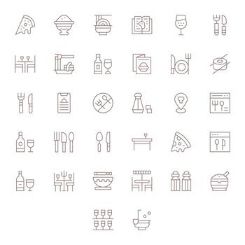 Dining Professional Set with 32 Thin Line Editable High Resolution Icons vector