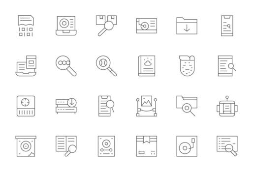 Retrieve Scalable Set featuring 24 Detail Enhanced Thin Line 128x128 Icons vector