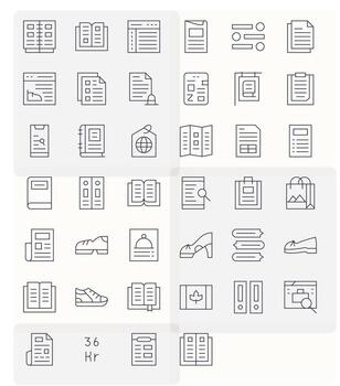 Catalog Icon Library with 40 Thin Line High Resolution Pixel Optimized Designs vector