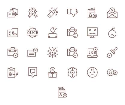 25 PIXEL Perfect Regular Line Icons designed for Unsuccessful Interface vector