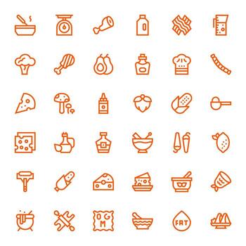 36 Icons for Ingredient optimized in PIXEL Perfect High Resolution Bold Line resolution vector