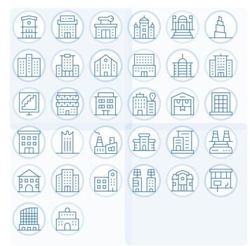 32 Icons for Commercial Building optimized in Display Perfect Retina Ready Thin Line resolution vector