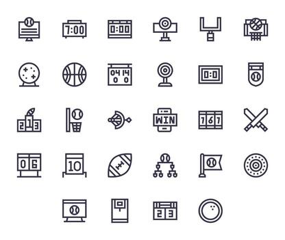 Scoreboard Display Perfect Set with 28 High Resolution Bold Line Icons vector