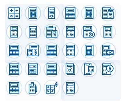 28 Bold Line PIXEL Perfect Icons crafted for Calculator High Resolution applications vector