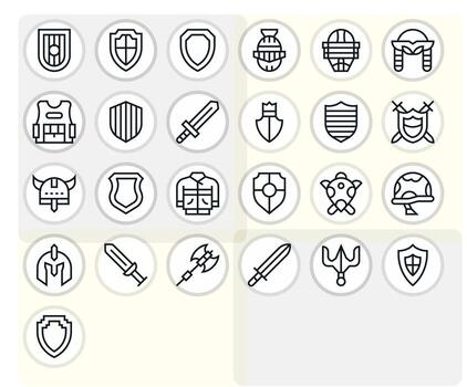 Regular Line Style Armor Icons with 25 256x256 Pixel Optimized Designs vector