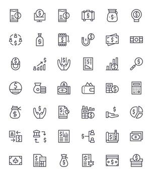 42 Grid Fitted Regular Line Icons designed for Income Interface vector