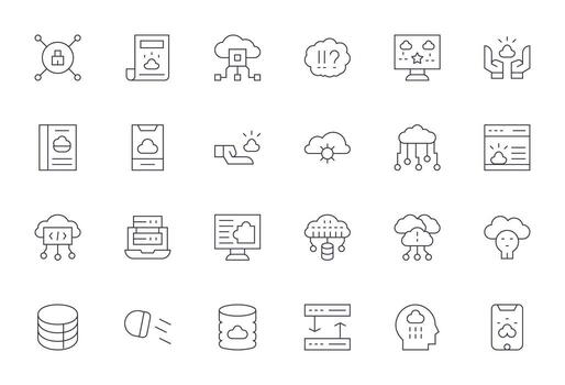 24 Thin Line Detail Enhanced Icons for Cloud Computing Graphics vector