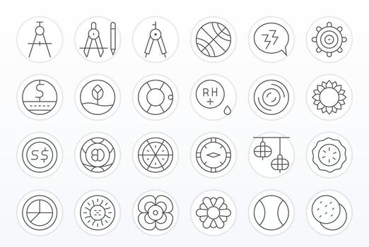 Circle Icon Toolkit featuring 24 Pixel Optimized 128x128 Thin Line elements vector