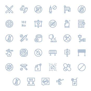 Prohibition Scalable Set featuring 35 Display Perfect Regular Line High Resolution Icons vector