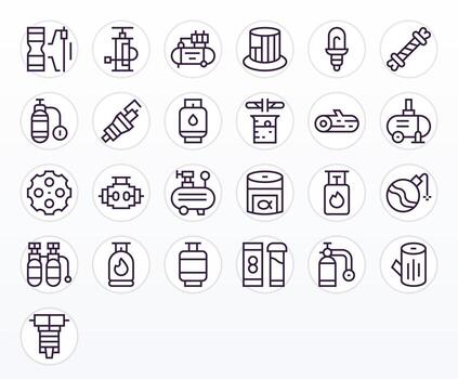 25 Regular Line Icons for Cylinder in crisp 128x128 Pixel Aligned resolution vector