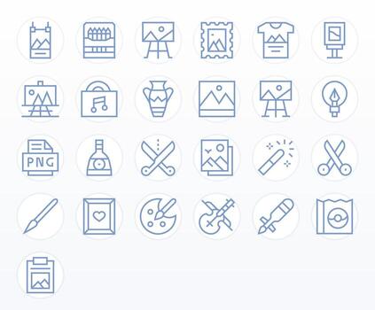 Artwork Icon Set with 25 Regular Line 64x64 Display Perfect Graphics vector