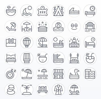 Relaxation Scalable Set featuring 35 Pixel Optimized Regular Line 128x128 Icons vector