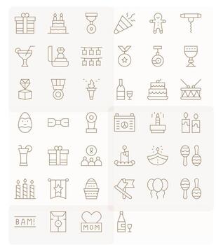 Celebration Icon Set with 40 Thin Line 128x128 Pixel Optimized Graphics vector