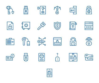 Password Exclusive Set featuring 25 Regular Line Pixel Aligned 256x256 Icons vector