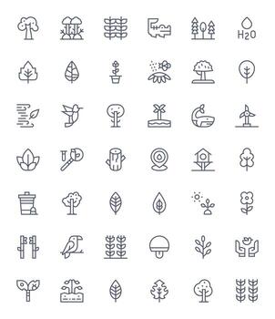 42 High Resolution Regular Line PIXEL Perfect Icons for Ecology Projects vector