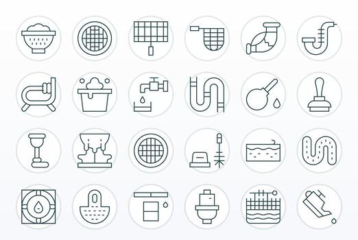 24 128x128 Thin Line Pixel Aligned Icons for Drain Projects vector