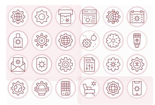 Delgado línea estilo configurar íconos con 24 64 x 64 píxel optimizado diseños vector