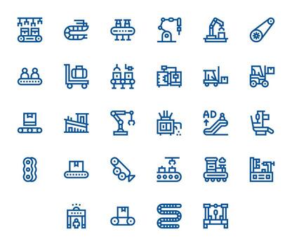 Conveyor Icon Toolkit featuring 28 Pixel Optimized High Resolution Bold Line elements vector