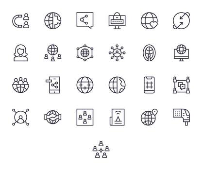Networking Icon Toolkit featuring 25 PIXEL Perfect 64x64 Regular Line elements vector