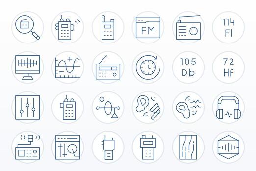 24 Thin Line Display Perfect Icons crafted for Frequency 64x64 applications vector