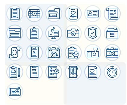 Record Visual Pack containing 25 Regular Line Grid Fitted Icons vector