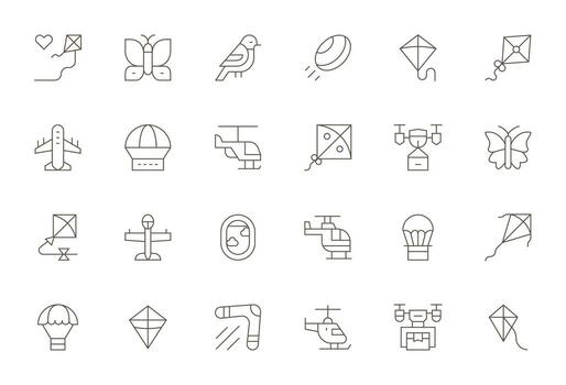 Flying Pixel Optimized Set with 24 128x128 Thin Line Icons vector