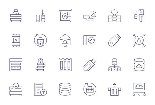 24 Pixel Optimized 128x128 Icons for Digital Storage in elegant Thin Line design vector