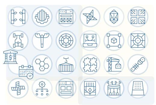 Framework Detail Enhanced Set with 24 128x128 Thin Line Icons vector