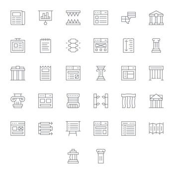 Column Modern Collection with 32 Thin Line 256x256 Pixel Aligned Icons vector