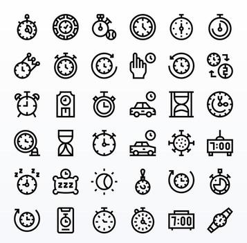36 Bold Line Display Perfect Icons for Timer Graphics vector