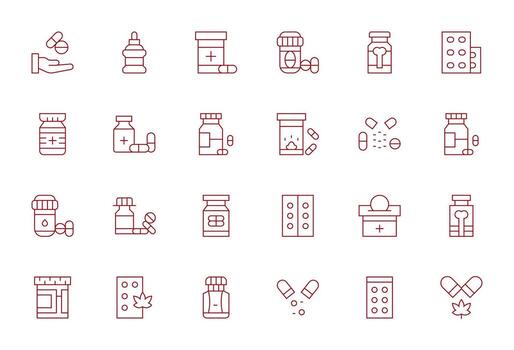 Pills Ultimate Package with 24 256x256 Thin Line Pixel Optimized Icons vector