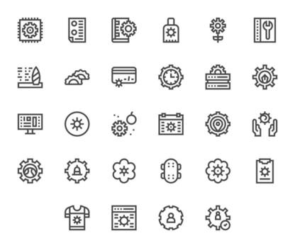28 alto resolución negrita línea íconos optimizado para ajustes píxel alineado monitor vector